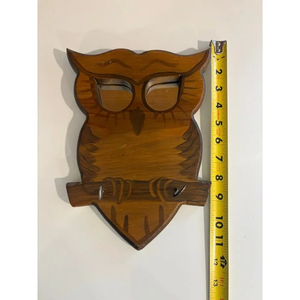 Vintage Wooden Owl Hanger with Mirrored Eyes